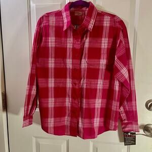 Vintage Casual Code SZ 12 Pink Checkered Button Down Shirt NOS